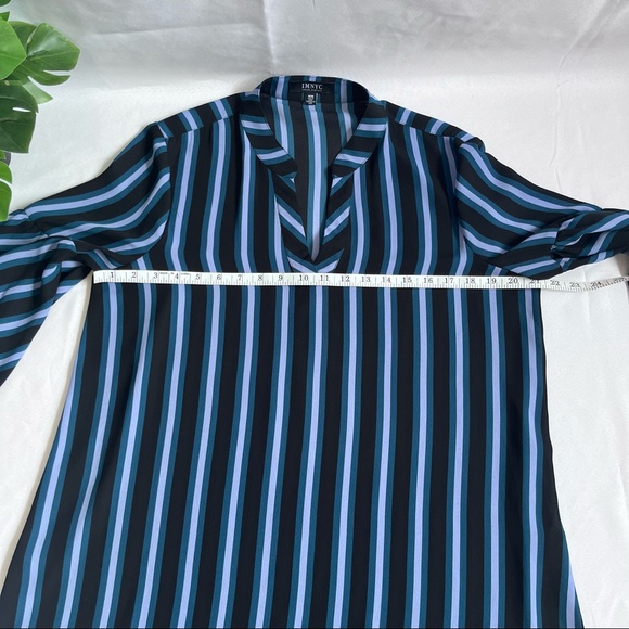 IMNYC Isaac Mizrahi striped black cyan tunic blouse size medium - Picture 9 of 11